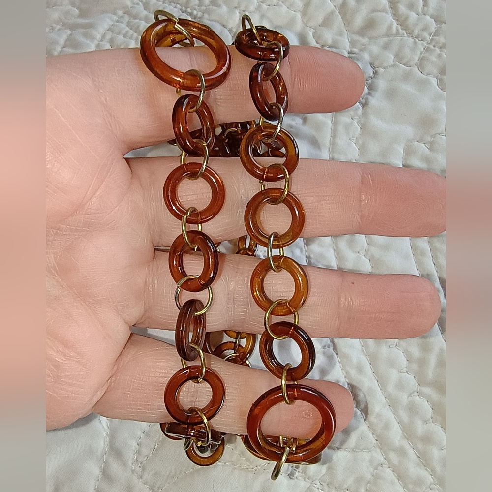 Vintage Amber Bakelite Lucite Gold Tone Link Necklace